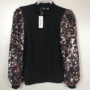 CBR Disco ball Chic/Boutique/Rose Sequin Top Sm NWT confetti sparkly sleeves